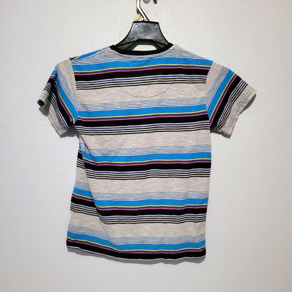 Ocean Current Kids Tshirt Size 8 M Striped - Gray Blue Black Pink With Pocket - Picture 2 of 3
